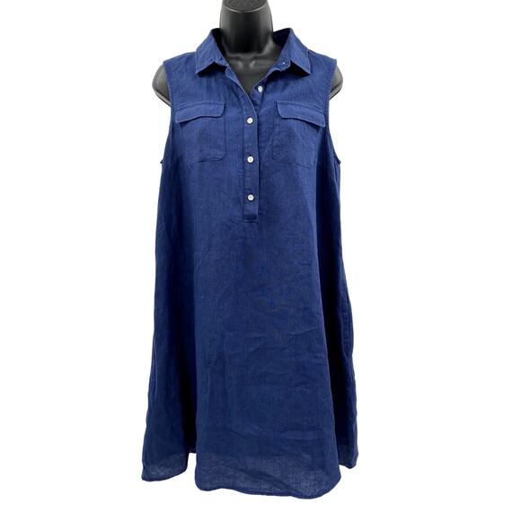 J. Mclaughlin M blue linen henley shift dress - Picture 1 of 4